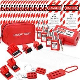 TAEGIQI Lockout Tagout Kit Electrical with Hasps Set,Loto Locks Set(2 Keys Per Lock),Universal Multipole Circuit Breaker Lock Outs,Plug Lockout,Loto Tags,Nylon Zip Ties,Carrying Bag Set