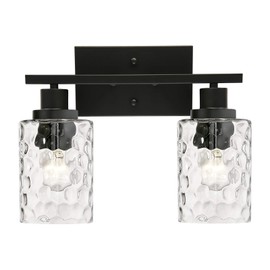 MELUCEE Indoor Wall Sconce Lighting 2-Light Matte Black with Clear Hammered Glass, Modern Bathroom Vanity Light Fixtures Wall Lamp for Mirror Cabinets Powder Room Dressing Table