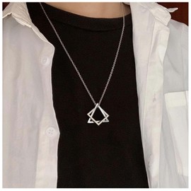 Allereya Square Triangle Pendant Necklace Silver Geometric Necklace Punk Hip Hop Necklace Unisex Combination Long Necklaces Jewelry Gift for Women and Girls