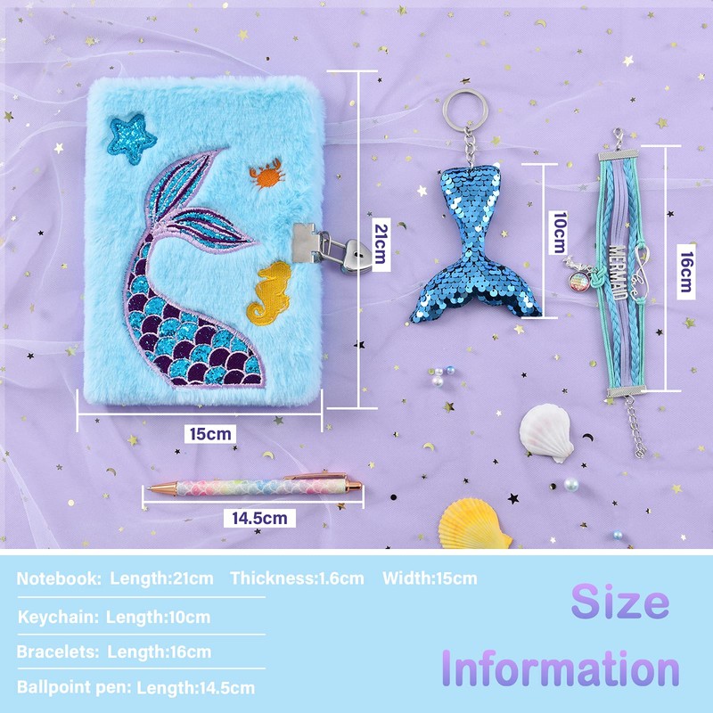 Plush Mermaid Notebook Set - Glitter Diary for Kids Embroidery