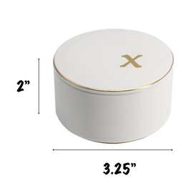 COLLECTIVE HOME - Ceramic Jewelry Box, Elegant Embossed Jewelry Holder, Trinket Organizer with Gold Monogram Lid, Storage for Ring Necklace Bracelet Earrings, Rings and Accessories (t)