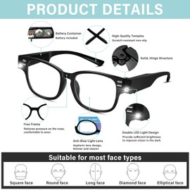 Magnifying Glasses with Light Reading Glasses with Lights and Magnifier Bright LED Readers with Lights Blue Light Blocking Magnifying Eyeglasses Nighttime Reader Lighted Eye Glasses for Men Women+250
