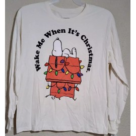 Peanuts Snoopy Wake Me Up When It’s Christmas Women Juniors Size M Shirt NEW