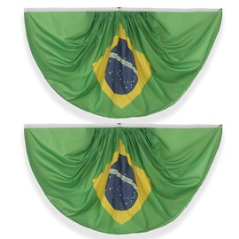 Brazil Brazilian Pleated Fan Flag Bunting 3 x 6 Ft Brazil Pleated 2 Pcs Fan Flag Banner Indoor/Outdoor/Front Porch Decorations, Brazil Half Fan Flag Patriotic Holiday decorations, Celebrations.
