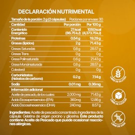 Omega 3  Aceite de Pescado Alta Concentración 2000 mg  EPA 360 mg DHA 240 mg  Softgels Triglicéridos  Suplemento Alimenticio para Hombre y Mujer  60  