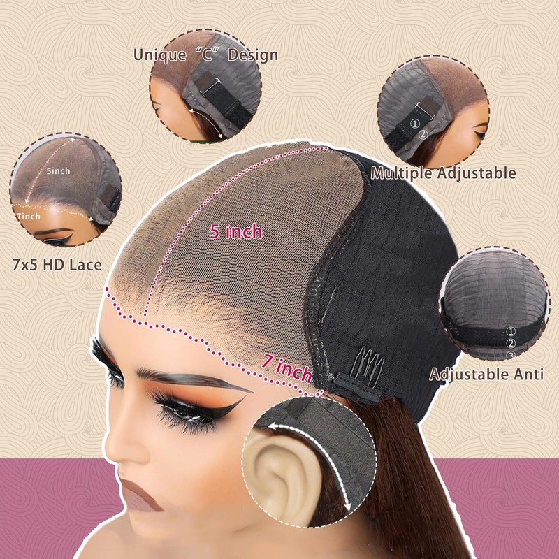 SFD 30Inch Chocolate Brown Glueless Wigs Human Hair Pre Plucked