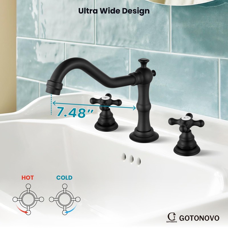 gotonovo 3 Hole Matte Black Bathroom Sink Faucet with Pop