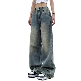 EMMIOL Women Wide Leg Jeans Trendy High Waisted Denim Pants 90s Baggy Jeans Trouser Jeans with Pockets Vintage Blue
