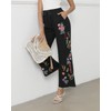 Womens Floral Embroidered Broad Feet Pants Wide-Leg Trousers Long Loose