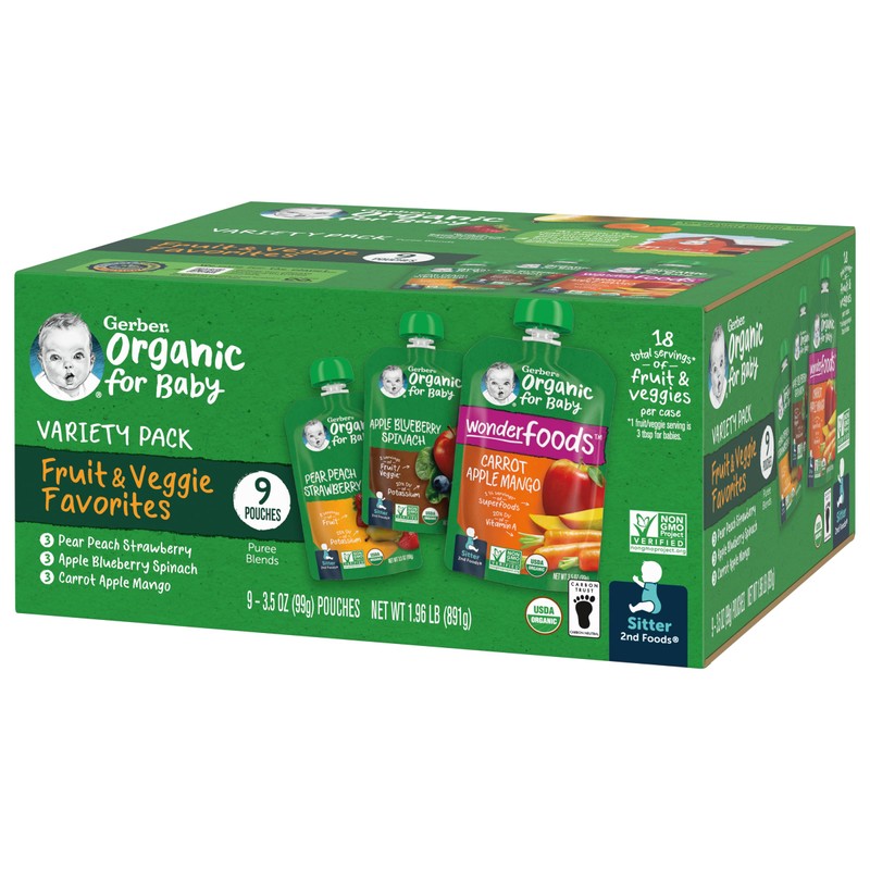 Gerber Organic Pouches Value Pack, 3.5 oz Pouch (9 Pack)