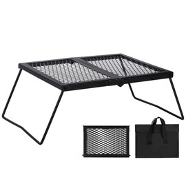REDCAMP Folding Campfire Grill Heavy Duty Steel Grate, Portable Camp Fire Cooking Rack Over Fire Pit with Carrying Bag for Outdoor BBQ Camping