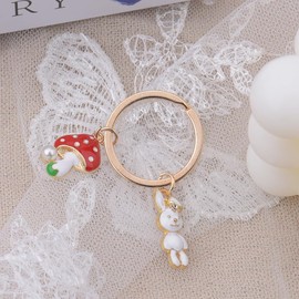 Guqqeuc Cute Mushroom Bunny Keyring for Girls Women Kawaii Keychain for Girl Mushy Keyring for Teen Girls Bunny Lovers Fashion Accessories for Women Girls Mushroom Keychain for Purse Bag