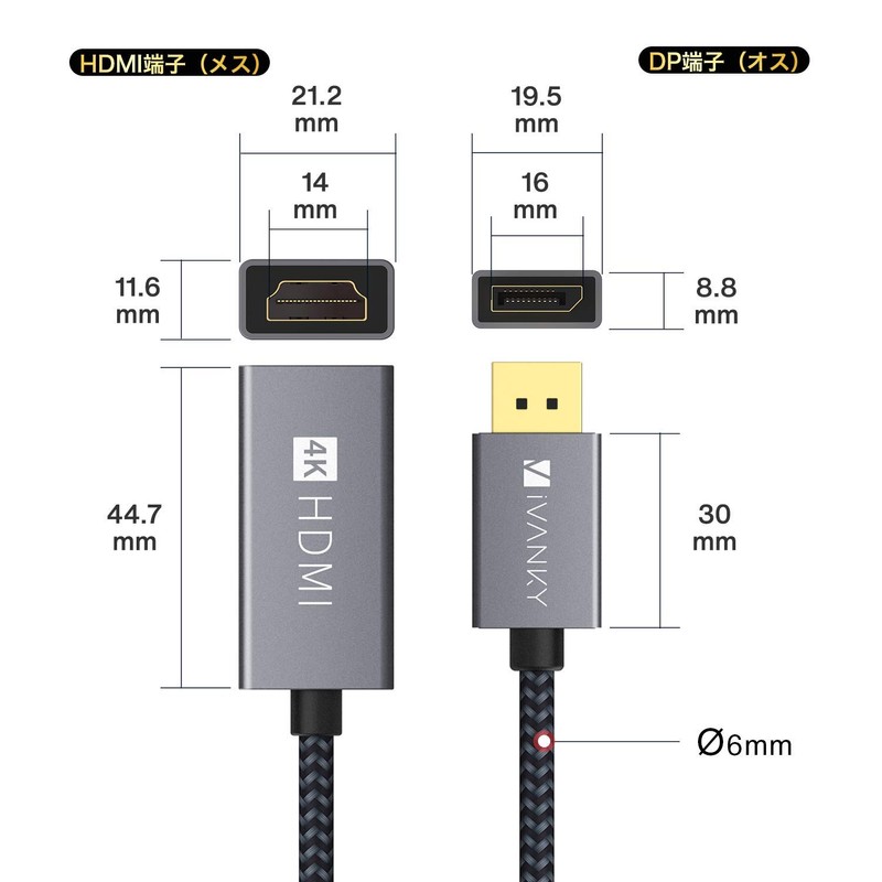 IVANKY Displayport HDMI Converter Connector 4K@60Hz /20cm Black