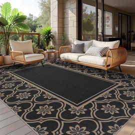 Moroccan Floral Easy Jute Rug 6x9 Outdoor Rug Washable Area Rugs for Living Room Bedroom Non Slip Neutral Farmhouse Indoor Outdoor Carpet for Backyard Patio Office