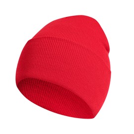 ecodudo Acrylic Hats Beanie for Women Men Knit Soft Slouchy Warm Cuffed Beanies Hat (Red)