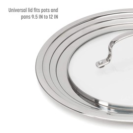 Goodful 12-Inch Stainless Steel Fry Pan with Universal Lid made from Stainless Steel and Glass Combo, Chrome