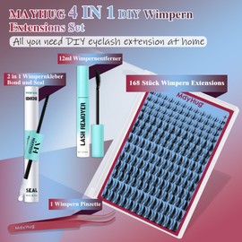 Mayhug Eyelash Extensions Set, Natural Lash Extension Set, 8-18 mm, Eyelash Extensions, D Curl Lashes Extension Kit, DIY Eyelash Set for Home (VelvetWisp Kit)