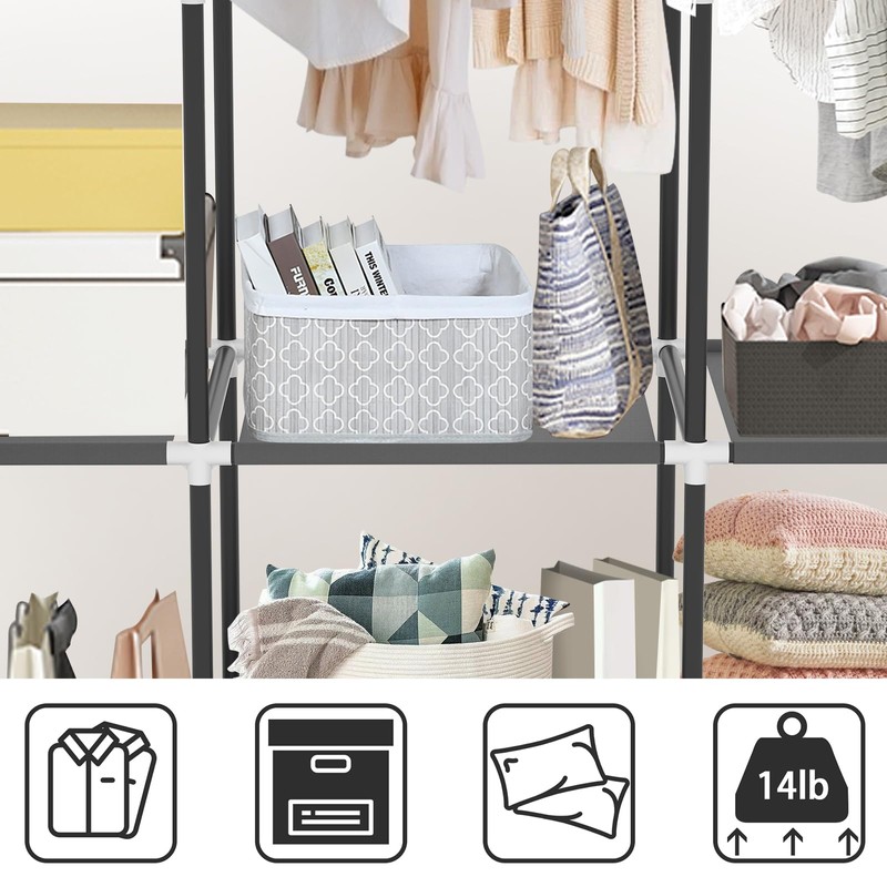 LOKEME Portable Closet, Portable Closets for Hanging Clothes with 3