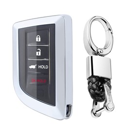 SANRILY Soft TPU Plating Key Fob Cover for Acura MDX 2022 2023 RDX Keyless Full Protection Key Case Shell with Leather Keychain Silver