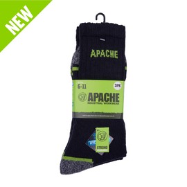 Apache Work Socks | Burlington 3 PACK | Padded Comfort | Moisture Wicking Hydrovent | Anti-bacterial Pureco Treatment |Mens Size 6-11 UK