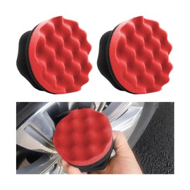 2PCS Car Tire Dressing Applicator Pads, Reusable Hex Grip Tire Shine Polishing Sponge Wash Brush, Foam Vehicle Wheel Detailing Supplies, Universal for SUV, Truck, RV (Red)