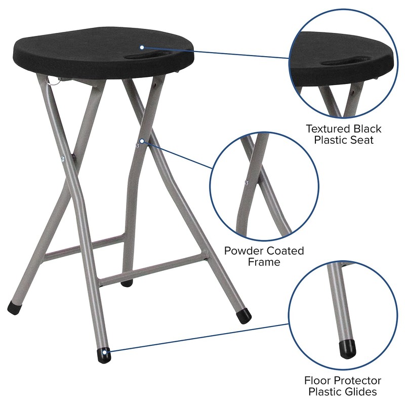 Flash Furniture Micah Foldable Stool with Black Plastic Seat and