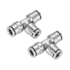 uxcell 6mm OD Tee Push to Connect Tube Fittings Nickle-Plated Brass Quick Connect 3 Way Union Tee Air Line Fittings, Silver 2Pcs