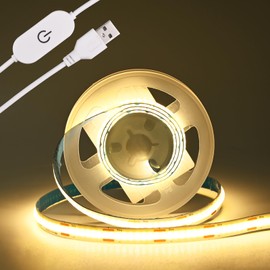 THUNGCIT COB LED Strip Light, 5V USB Band, 320LEDs/m, Dimmable LED Strip Light, USB TV Backlight, Flexible Under Cabinet Strip Light for Bedroom (Warm White 3000K, 1M)