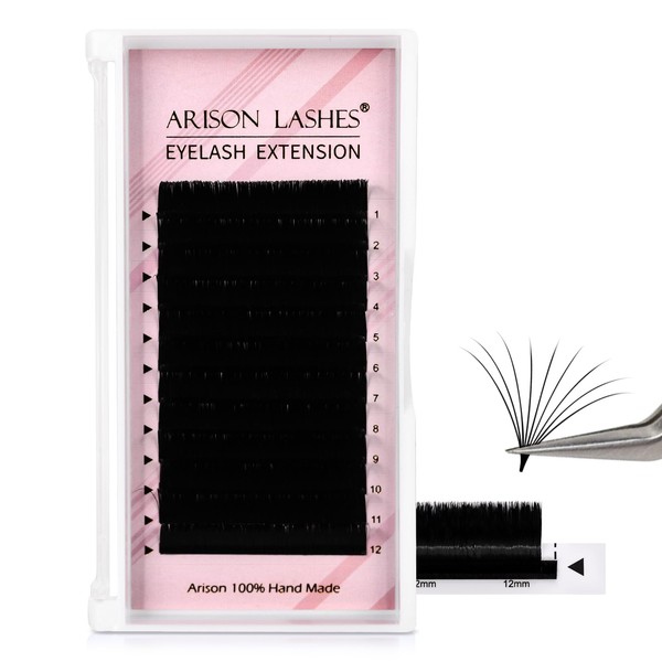 Arison Lashes Easy Fan Lashes, 0.07 D Curl, 14 mm