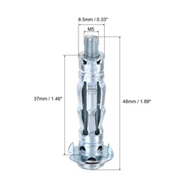 sourcing map M5x37mm Hollow Drive Wall Bolt Screws Zinc Plated Steel for Drywall, Plaster and Tile 20pcs