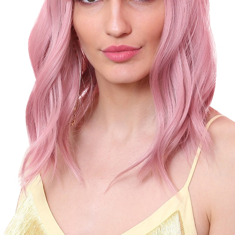 LC210-1 Curly Wavy Wig Pink Pastel Short Bob Synthetic Wigs
