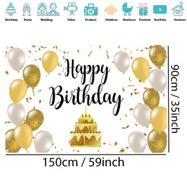 Geburtstag Deko für Männer/Damen, 20. 30. 40. 50. 60. 70. 80. Geburtstag Stoff Schild Plakat, Jubiläumsparty Hintergrund Banner, Geburtstagsdeko Weiß und Gold, 1,5m