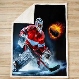 Manfei Hockey Bed Throws for Kids Boys Teens Ice Hockey Sports Flannel Fleece Blanket for Couch Sofa Burning Hockey Ball Decor Throw Blanket Cozy Luxury Bed Blanket, Baby Size (30 x 40 Inches)