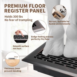 SANYCASA 2 Pack Floor Register 2x12 Inches Heavy Duty Walkable Steel Floor Vents Ease Adjust Air Flow Direction Floor Registers - Boston Design - Oil Rubbed Bronze Air Floor Vent Covers for Home