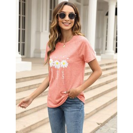 EADINVE Women Crewneck Daisy Print Short Sleeve T-Shirts Summer Faith-Hope-Love Tees Loose Fit Graphic Tops 2025