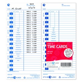 Pyramid Time Systems, 35100-10, 300 Genuine 30% Recycled Time Cards for Pyramid Models 3500, 3500ss, 3600ss & 3700, 4" x 9", Pack of 300, Time Cards