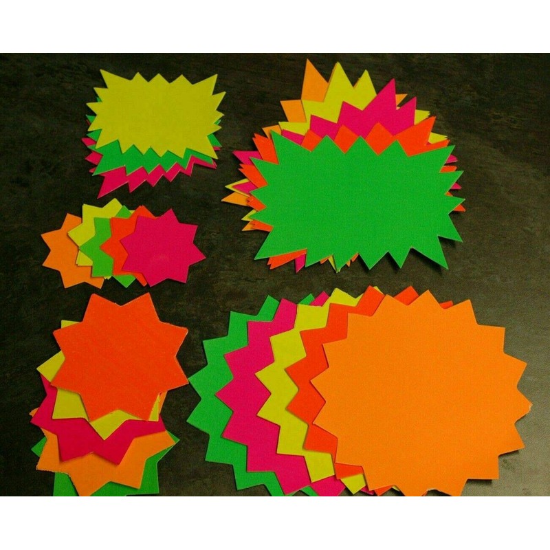 Neon Assorted Fluorescent Stars Display Card - Pack of 50