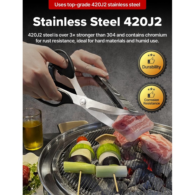 OBNOCHE Made in Korea, Korean Barbecue Scissors, Meat, Chicken, Vegetables,