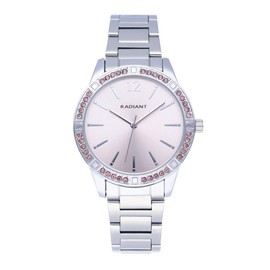 Radiant - Shiny Pastels Collection - Analogue Quartz Watch for Women. Gold Watch with Tone Dial and White Gem on Bezel. 3ATM. 38mm., pink, Bracelet
