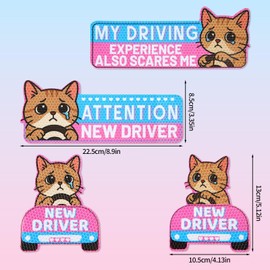 lasuroa 4pcs Newbie Cat Car Magnet, Cute Cartoon New Driver Car Magnet Reusable Reflective New Driver Sticker for Bumper Safety Sign Can Be Used During Night Sign