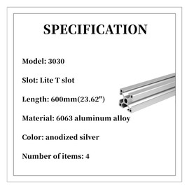 4pcs 3030 T Slot Aluminum Extrusion Profile 600mm 23.62inch European Standard Anodized Extruded Linear Rail Guide Frame for DIY Workbenche Furniture Fitness Equipment Machinery Shelf Silver BELLA BAYS