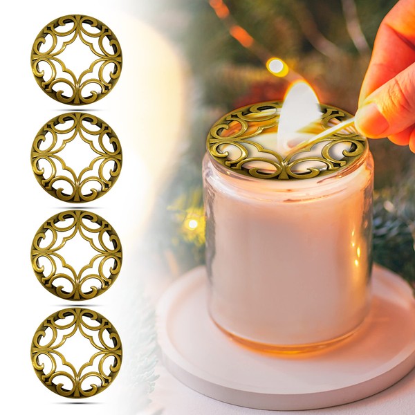 4PCS Hion Candle Toppers Scented Candles Cover, Leaf Pine Candle Topper Shade Sleeves for Candle Jars,Candles Gifts for Women Candle Accessories Jar Candle Lid-Help Melt Evenly Space Golden