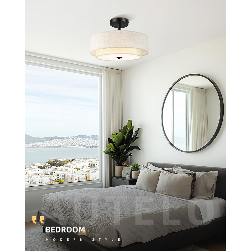 AUTELO Black Semi Flush Mount Ceiling Light, 3-Light 18" Flush