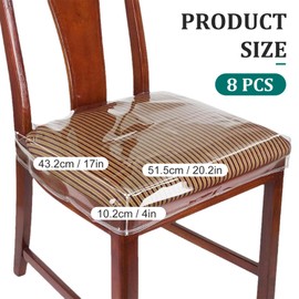 EupHHonycs 8 Pack Large Plastic Chair Covers for Dining Room Clear PVC Kitchen Chair Seat Protectors with Adjustable Belt Strap for 18''x17'' Standard Chair, Stain, Water and Kitty Scratch Resistant