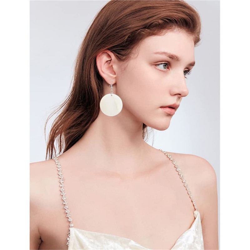 Trendy Light Weight Round White Shell Dangle Earrings for Women
