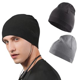 XNBTFK 2Pcs Skull Caps for Men, Running Hat and Cycling Helmet Liner, Lightweight Nylon Skull Cap for Running and Biking, Gray and Black Wave Cap for Men