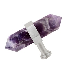 mookaitedecor Set of 2 Amethyst Double Crystal Points Drawer Knobs with Screws, Decorative Stone Cabinet Handle Pulls for Dresser Cupboard Kitchen Decor, Brushed Stainless Steel