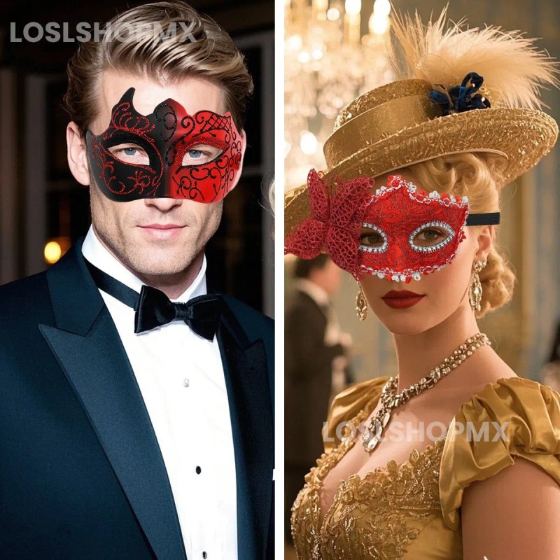2 Antifaz Fiesta Mascaras Halloween Pareja Carnaval Cosplay