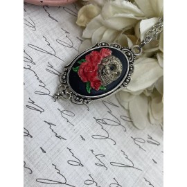 Fancy Fox Boutique Slvr Sugar Skull Gothic Rose Heart Wedding Party Jewelry Birthday necklace Cameo