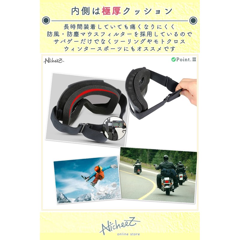 Nicheez Airsoft Full Face Mask Touring Goggles Removable (Silver)